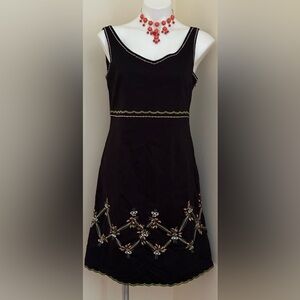 Nikki Valenti Black W/ Green Pink White Thread Floral  Design Cotton Dress Sz 6